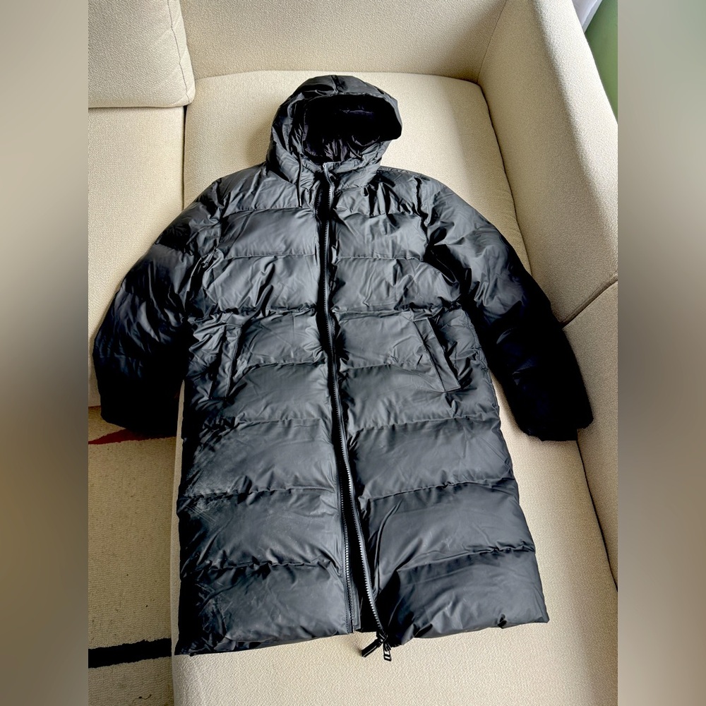 RAINS Long Puffer Jacket - Waterproof - Size L